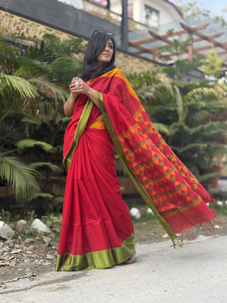 RED MAHESHWARI SILK & COTTON SARI