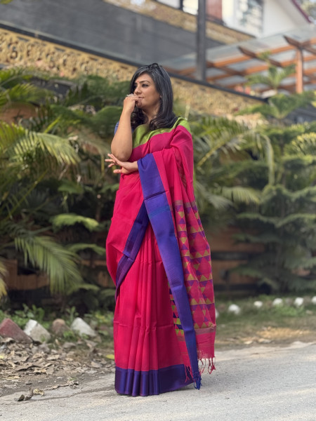 MAGENTA MAHESHWARI SILK & COTTON SARI