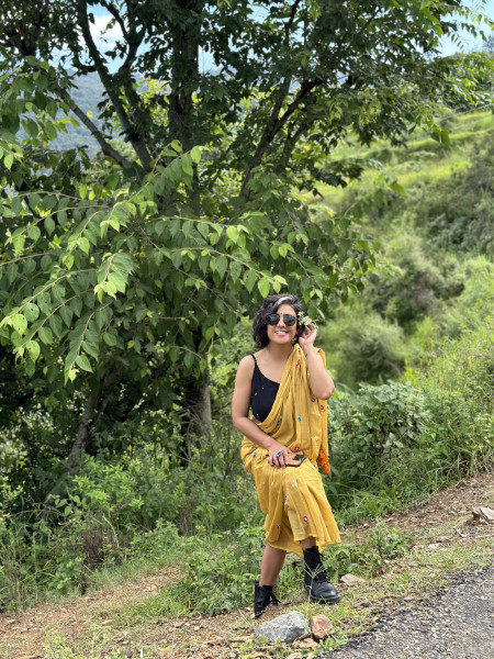 MUSTARD COTTON MULMUL EMBROIDERED SARI