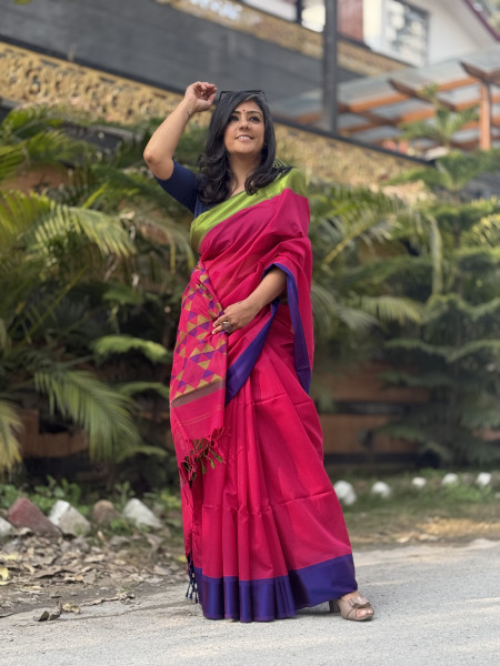 MAGENTA MAHESHWARI SILK & COTTON SARI