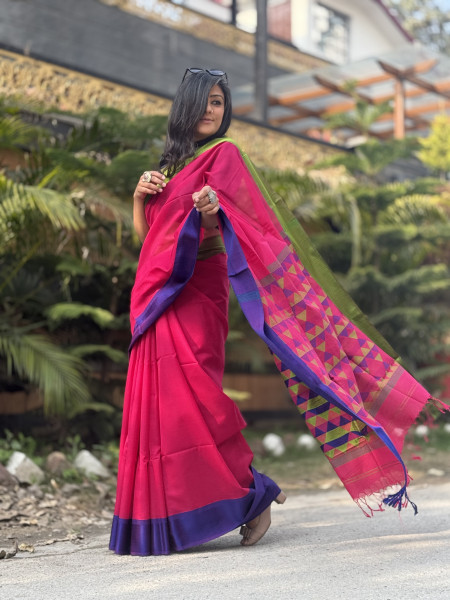 MAGENTA MAHESHWARI SILK & COTTON SARI