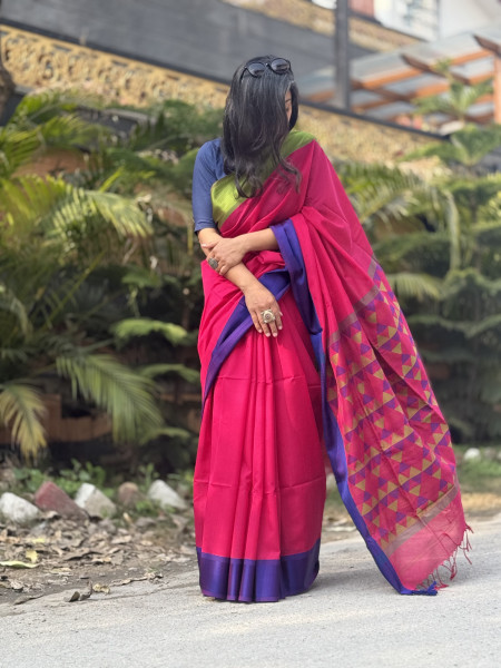 MAGENTA MAHESHWARI SILK & COTTON SARI