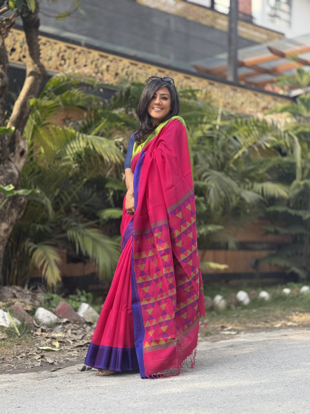 MAGENTA MAHESHWARI SILK & COTTON SARI