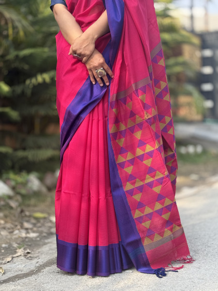 MAGENTA MAHESHWARI SILK & COTTON SARI