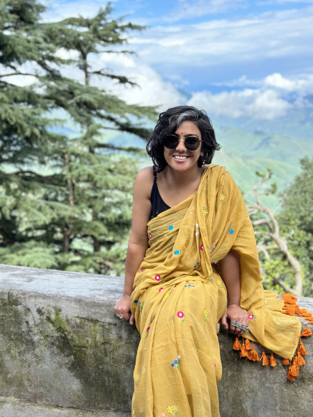 MUSTARD COTTON MULMUL EMBROIDERED SARI