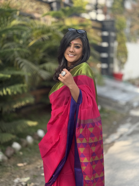 MAGENTA MAHESHWARI SILK & COTTON SARI