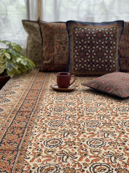 'KALAMKARI' MULTI COLOUR COTTON HAND BLOCK DOUBLE BEDSHEET