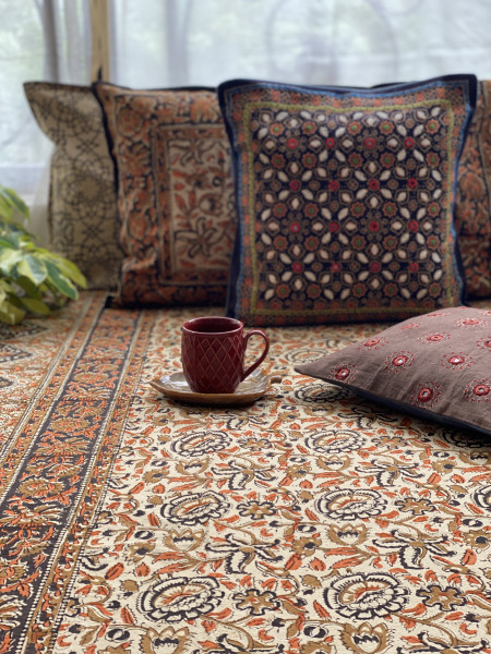 'KALAMKARI' MULTI COLOUR COTTON HAND BLOCK DOUBLE BEDSHEET