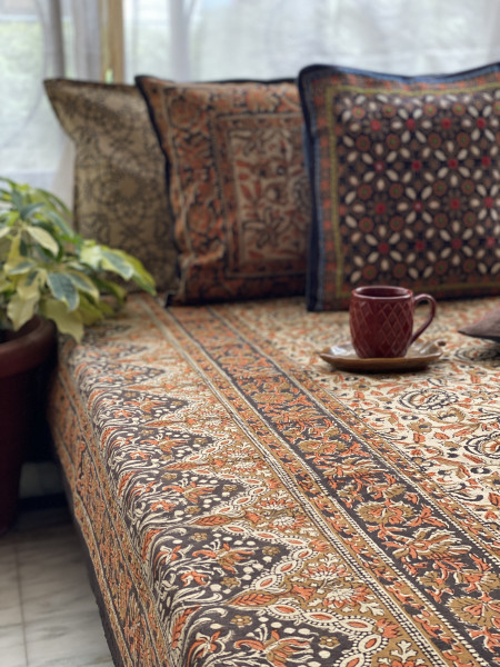 'KALAMKARI' MULTI COLOUR COTTON HAND BLOCK DOUBLE BEDSHEET