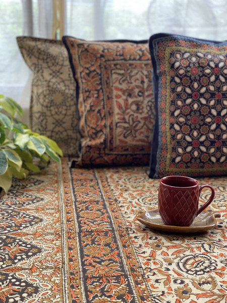 'KALAMKARI' MULTI COLOUR COTTON HAND BLOCK DOUBLE BEDSHEET