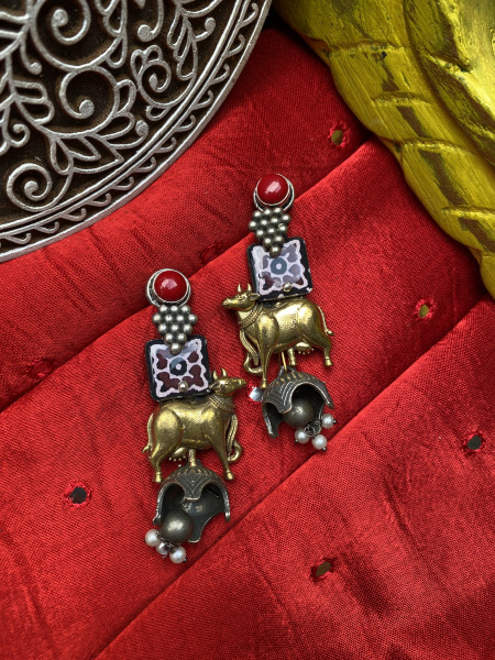 BRASS & FABRIC HANDCRAFTED EARRINGS