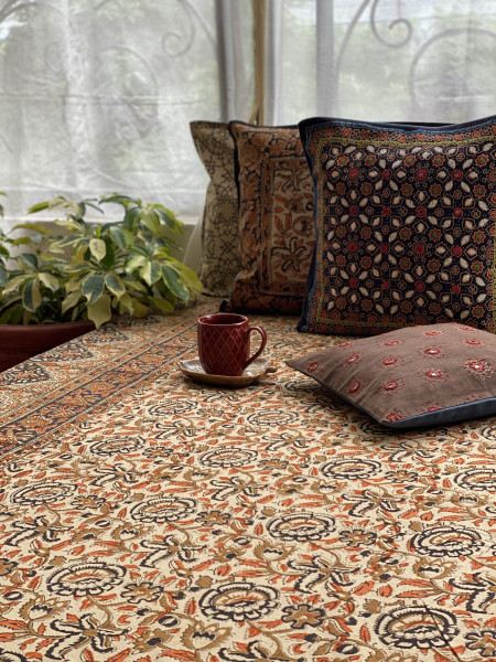 'KALAMKARI' MULTI COLOUR COTTON HAND BLOCK DOUBLE BEDSHEET