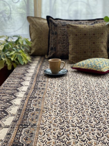 'KALAMKARI' MULTI COLOUR COTTON HAND BLOCK DOUBLE BEDSHEET