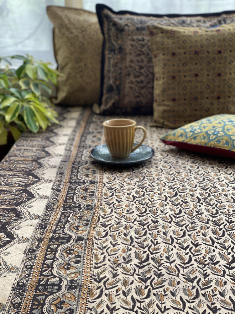 Image of 'KALAMKARI' MULTI COLOUR COTTON HAND BLOCK DOUBLE BEDSHEET