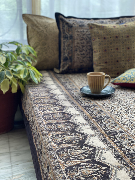 'KALAMKARI' MULTI COLOUR COTTON HAND BLOCK DOUBLE BEDSHEET