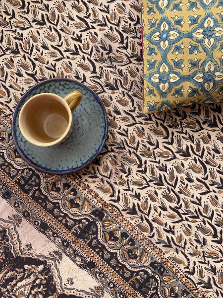 'KALAMKARI' MULTI COLOUR COTTON HAND BLOCK DOUBLE BEDSHEET