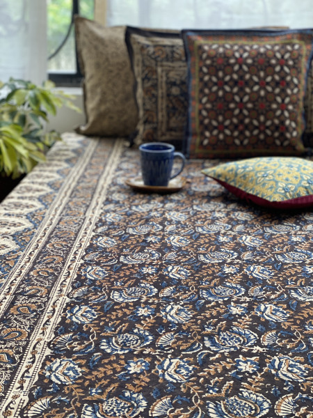 'KALAMKARI' MULTI COLOUR COTTON HAND BLOCK DOUBLE BEDSHEET