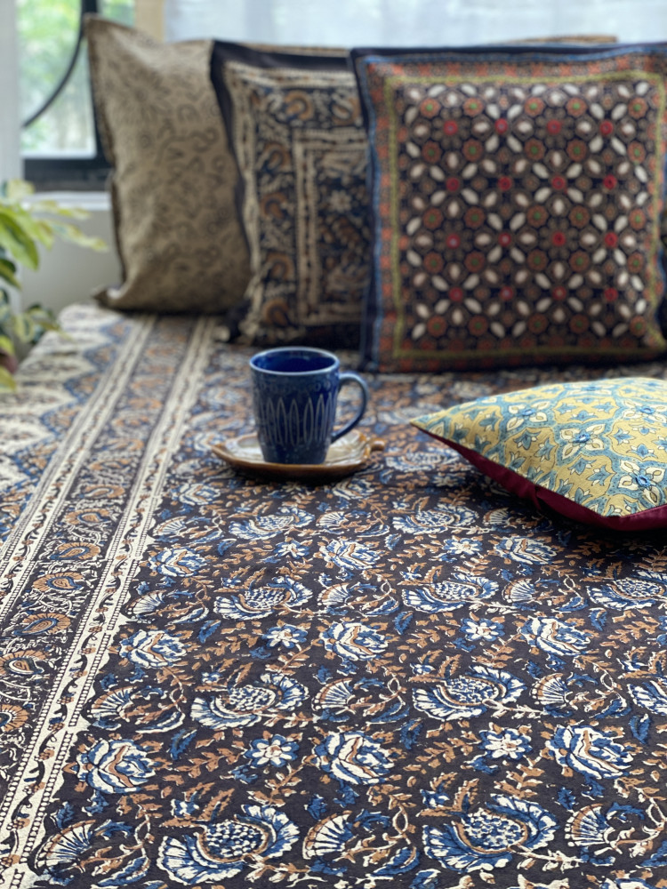 Image of 'KALAMKARI' MULTI COLOUR COTTON HAND BLOCK DOUBLE BEDSHEET