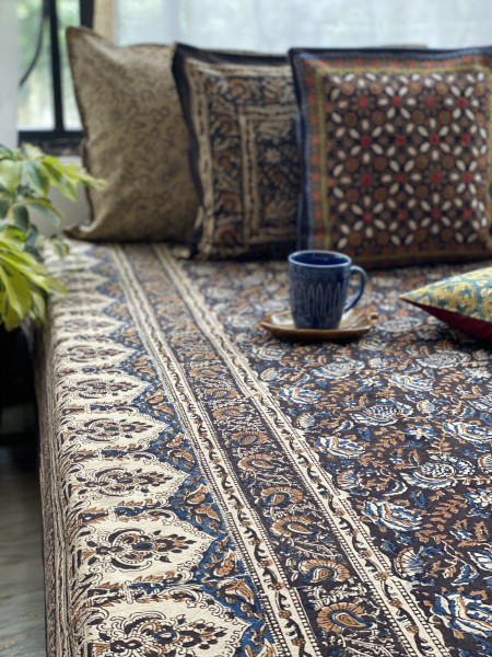 'KALAMKARI' MULTI COLOUR COTTON HAND BLOCK DOUBLE BEDSHEET