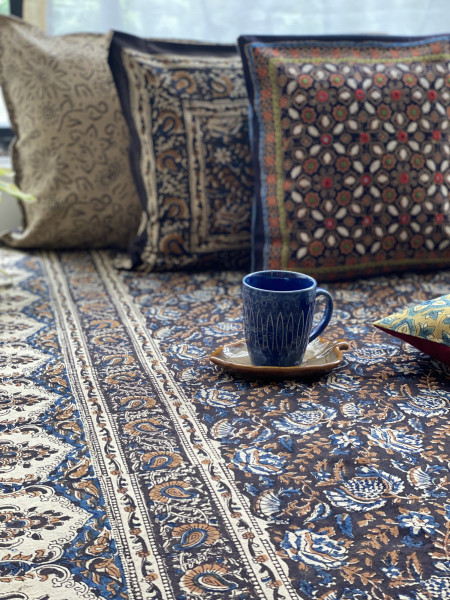 'KALAMKARI' MULTI COLOUR COTTON HAND BLOCK DOUBLE BEDSHEET