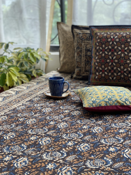'KALAMKARI' MULTI COLOUR COTTON HAND BLOCK DOUBLE BEDSHEET