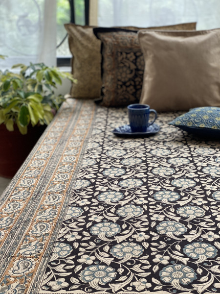 'KALAMKARI' MULTI COLOUR COTTON HAND BLOCK DOUBLE BEDSHEET