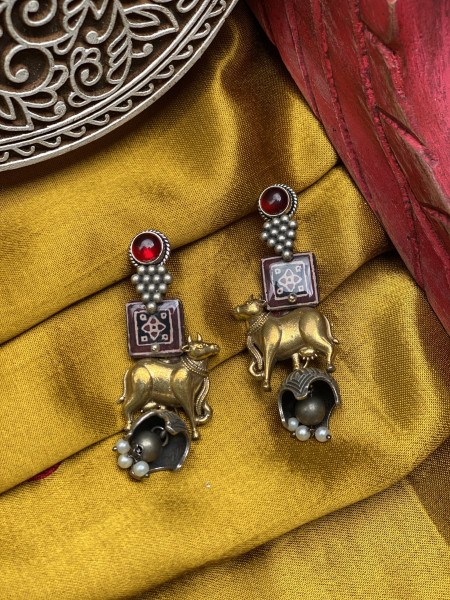 BRASS & FABRIC HANDCRAFTED EARRINGS