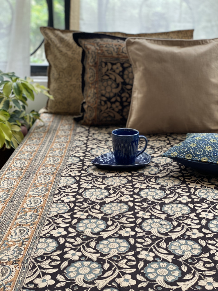 Image of 'KALAMKARI' MULTI COLOUR COTTON HAND BLOCK DOUBLE BEDSHEET