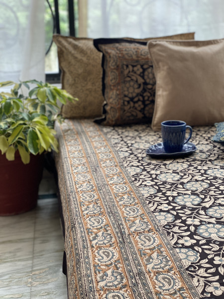 'KALAMKARI' MULTI COLOUR COTTON HAND BLOCK DOUBLE BEDSHEET