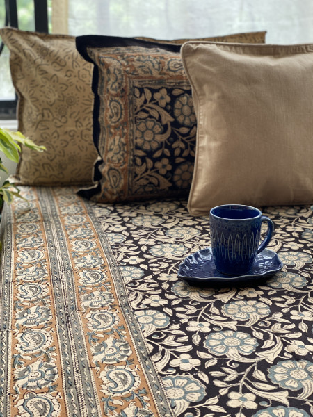 'KALAMKARI' MULTI COLOUR COTTON HAND BLOCK DOUBLE BEDSHEET
