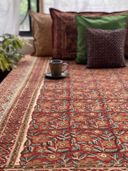 'KALAMKARI' MULTI COLOUR COTTON HAND BLOCK DOUBLE BEDSHEET