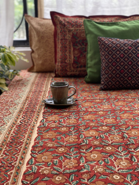 'KALAMKARI' MULTI COLOUR COTTON HAND BLOCK DOUBLE BEDSHEET