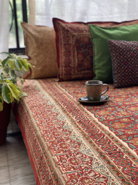 'KALAMKARI' MULTI COLOUR COTTON HAND BLOCK DOUBLE BEDSHEET