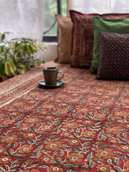 'KALAMKARI' MULTI COLOUR COTTON HAND BLOCK DOUBLE BEDSHEET