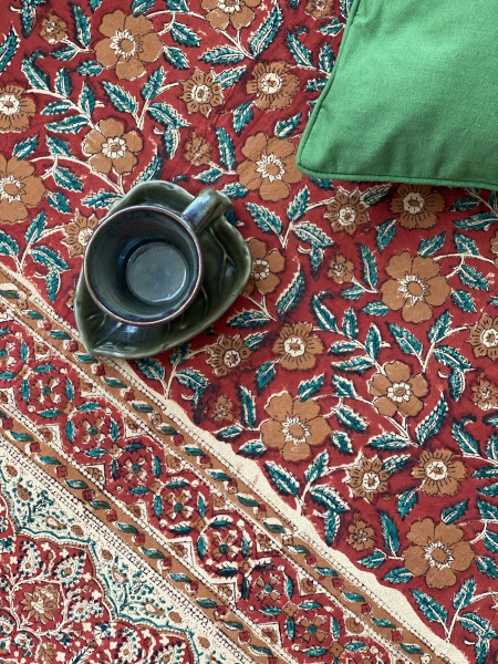 'KALAMKARI' MULTI COLOUR COTTON HAND BLOCK DOUBLE BEDSHEET