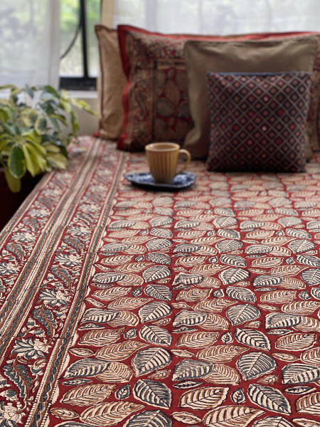 'KALAMKARI' MULTI COLOUR COTTON HAND BLOCK DOUBLE BEDSHEET