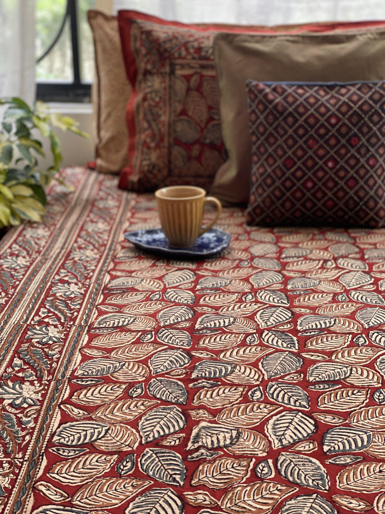Image of 'KALAMKARI' MULTI COLOUR COTTON HAND BLOCK DOUBLE BEDSHEET
