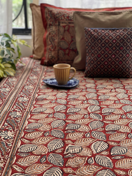 'KALAMKARI' MULTI COLOUR COTTON HAND BLOCK DOUBLE BEDSHEET