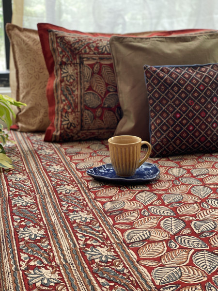 'KALAMKARI' MULTI COLOUR COTTON HAND BLOCK DOUBLE BEDSHEET