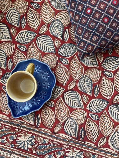 'KALAMKARI' MULTI COLOUR COTTON HAND BLOCK DOUBLE BEDSHEET