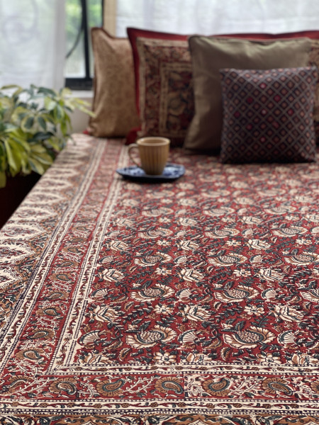 'KALAMKARI' MULTI COLOUR COTTON HAND BLOCK DOUBLE BEDSHEET