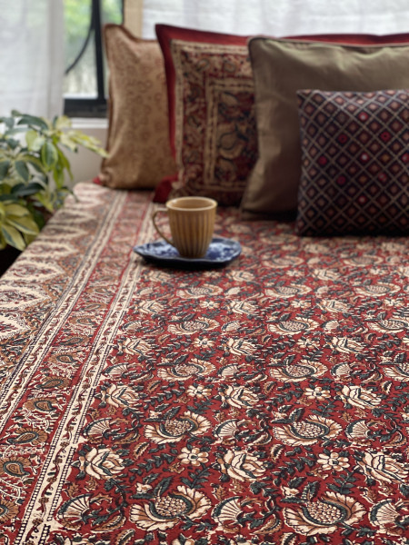 'KALAMKARI' MULTI COLOUR COTTON HAND BLOCK DOUBLE BEDSHEET