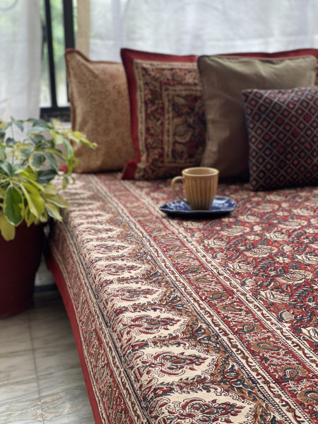 'KALAMKARI' MULTI COLOUR COTTON HAND BLOCK DOUBLE BEDSHEET