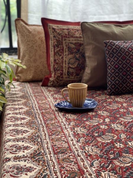 'KALAMKARI' MULTI COLOUR COTTON HAND BLOCK DOUBLE BEDSHEET
