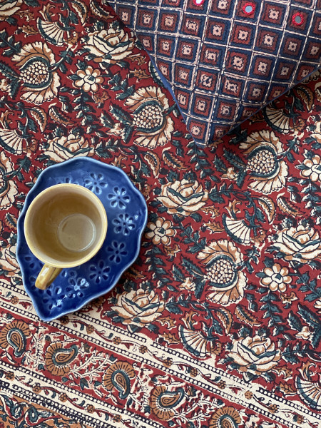 'KALAMKARI' MULTI COLOUR COTTON HAND BLOCK DOUBLE BEDSHEET