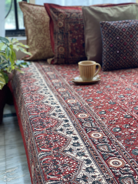 'KALAMKARI' MULTI COLOUR COTTON HAND BLOCK DOUBLE BEDSHEET