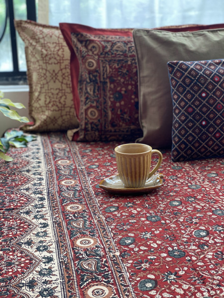 'KALAMKARI' MULTI COLOUR COTTON HAND BLOCK DOUBLE BEDSHEET