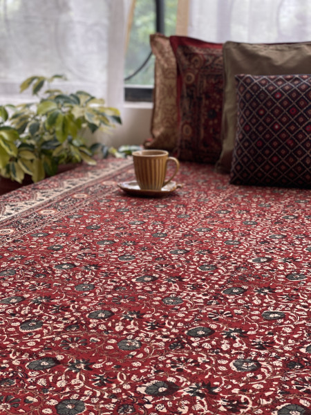 'KALAMKARI' MULTI COLOUR COTTON HAND BLOCK DOUBLE BEDSHEET