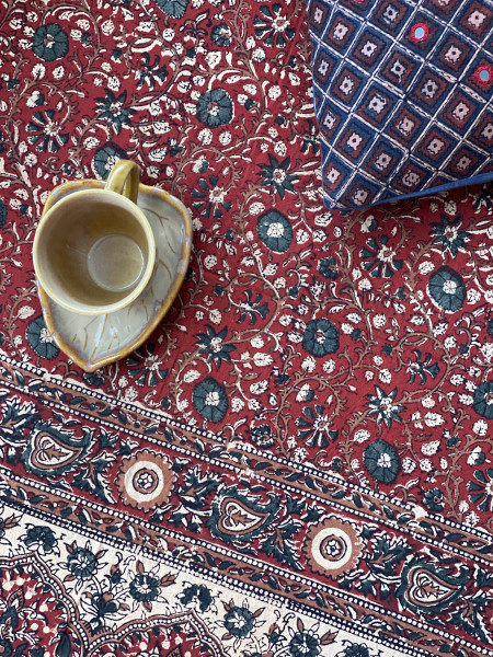 'KALAMKARI' MULTI COLOUR COTTON HAND BLOCK DOUBLE BEDSHEET
