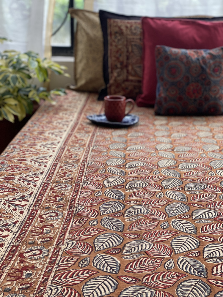 Image of 'KALAMKARI' MULTI COLOUR COTTON HAND BLOCK DOUBLE BEDSHEET